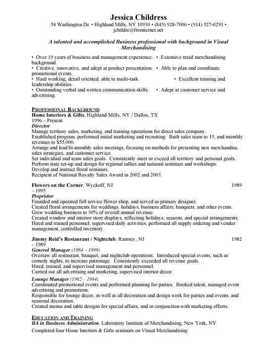 Sample resume for merchandiser manager